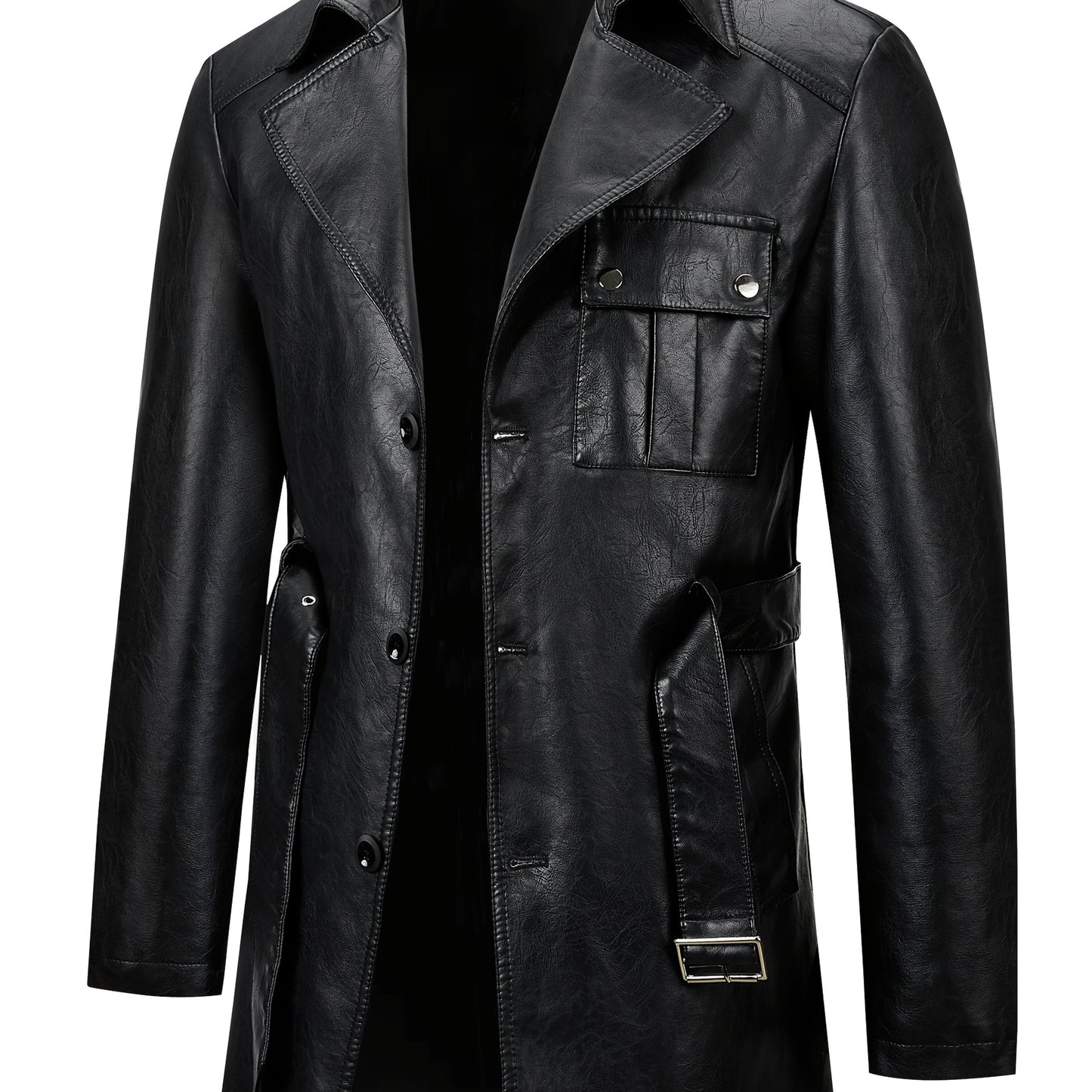 Men's Mid-Length PU Trench Coat