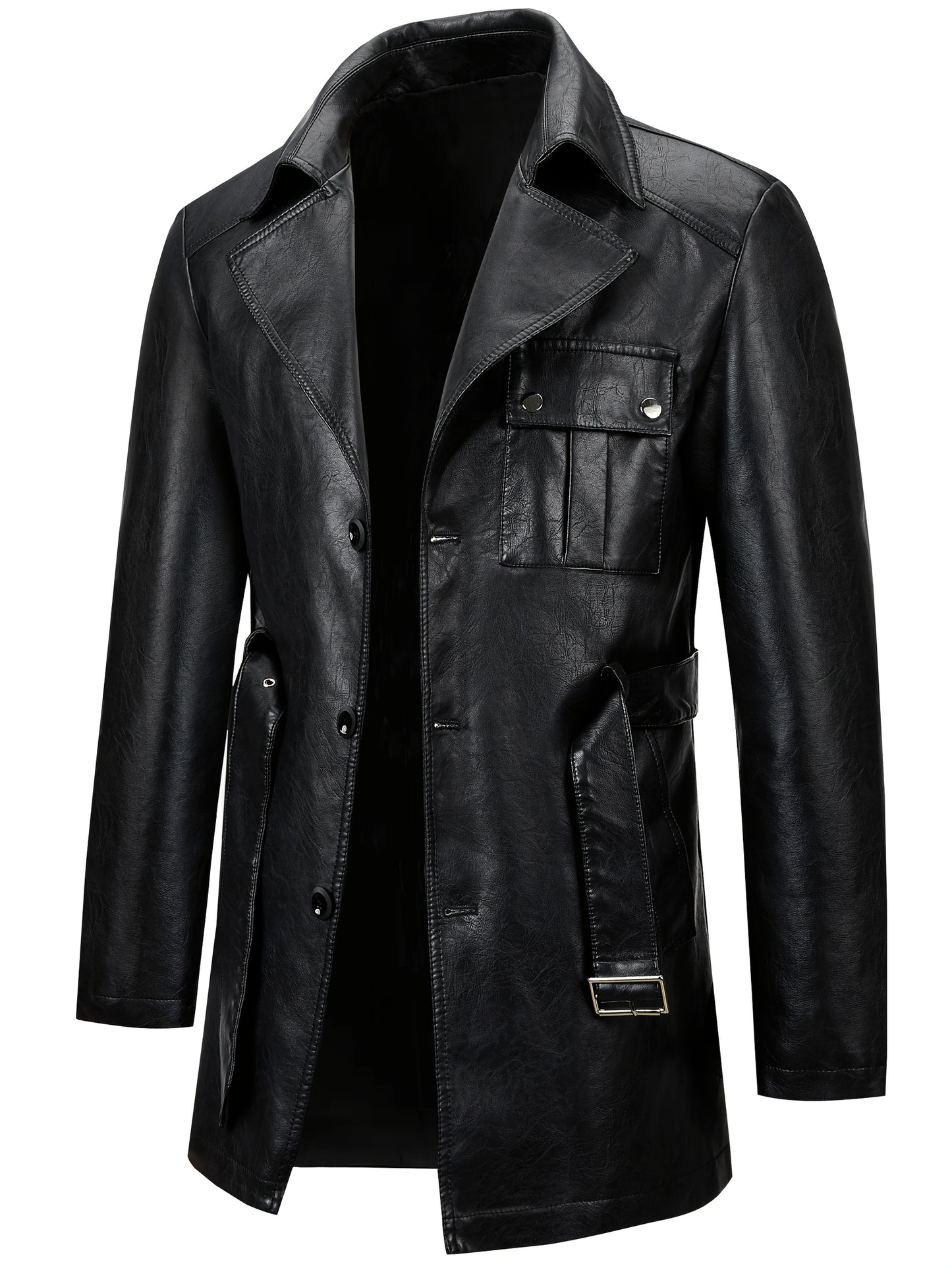 Men's Mid-Length PU Trench Coat