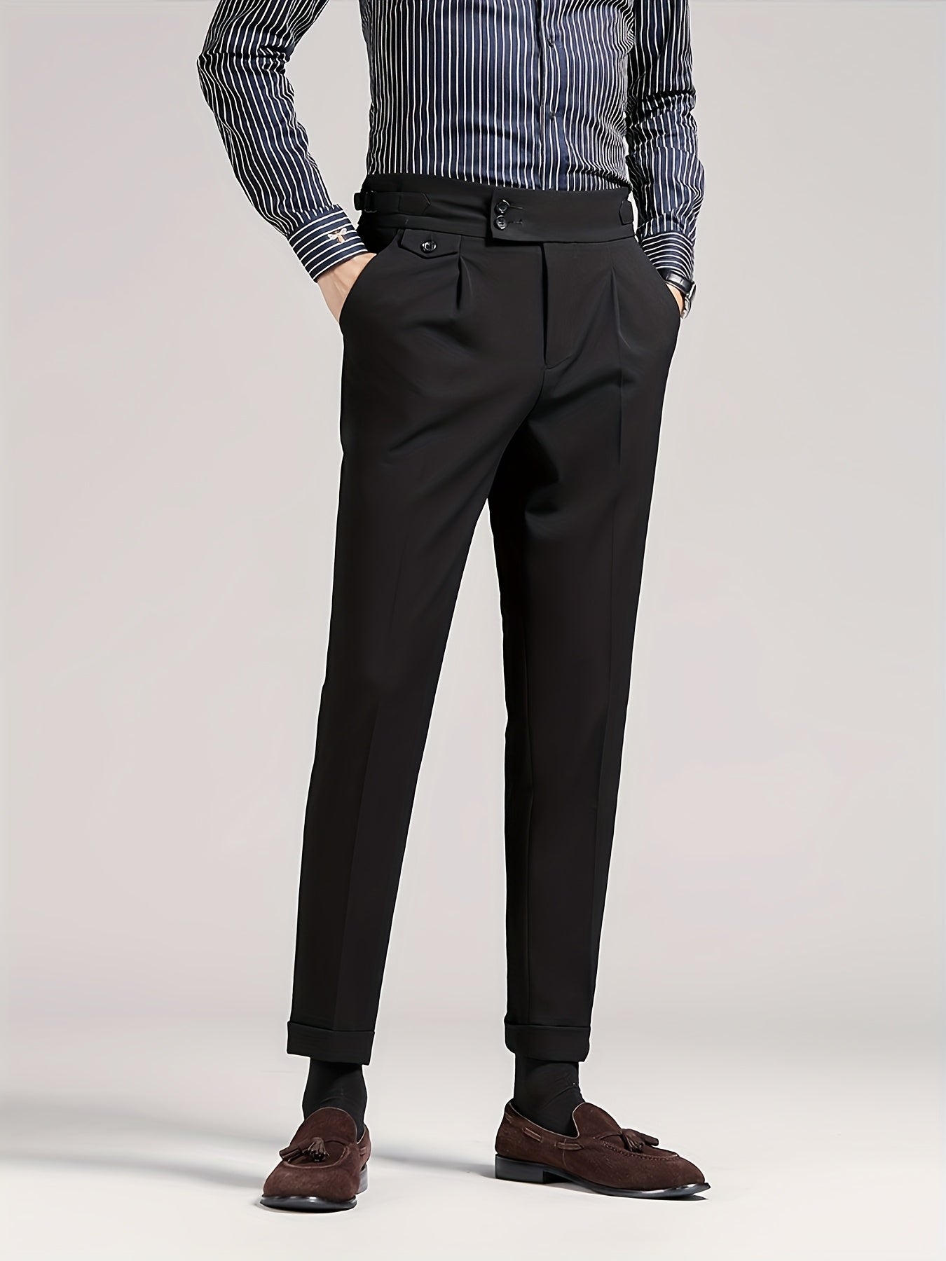 Men's Brown Pleated Dress Pants