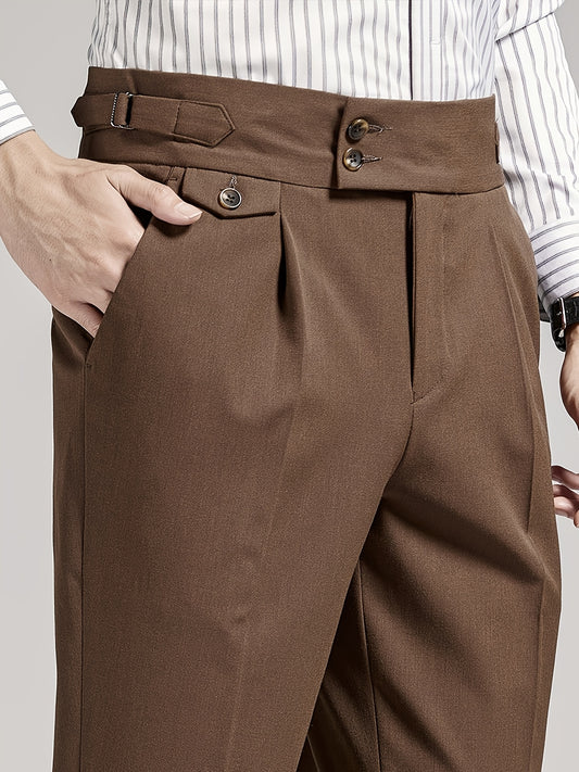 Men's Brown Pleated Dress Pants