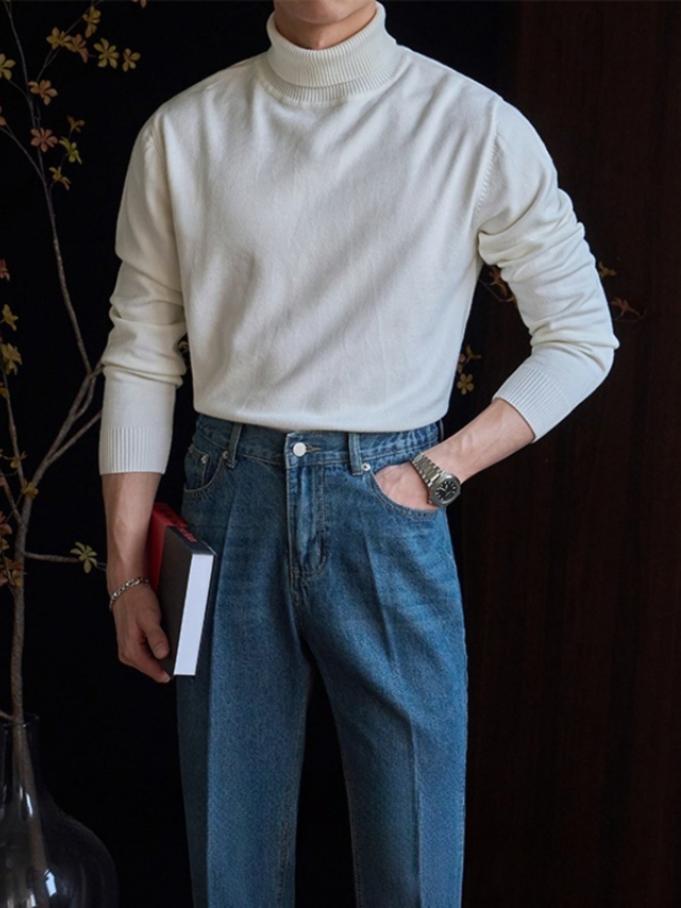 A Men'S Casual Turtleneck Sweater Business Wear.