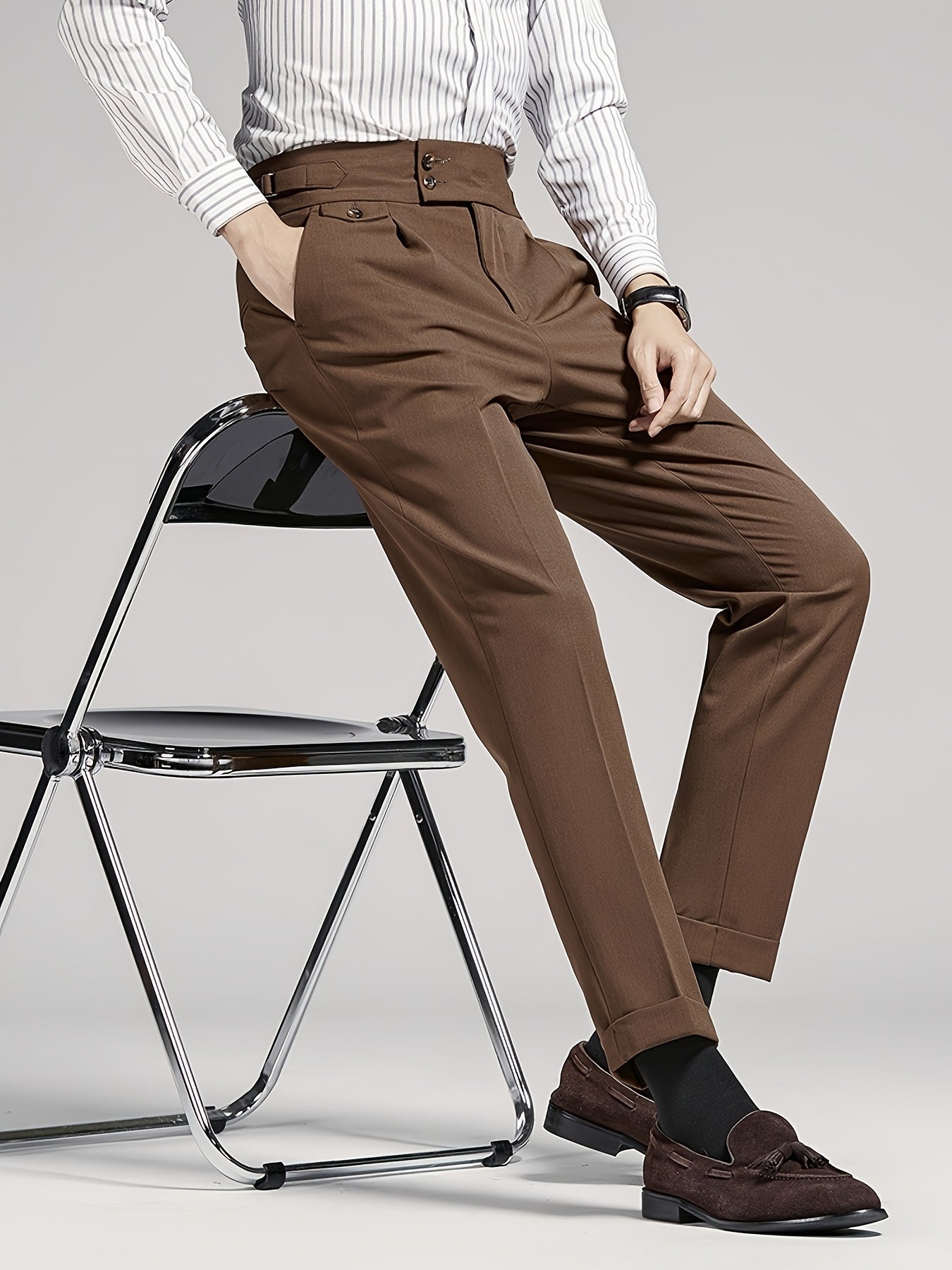 Men's Brown Pleated Dress Pants