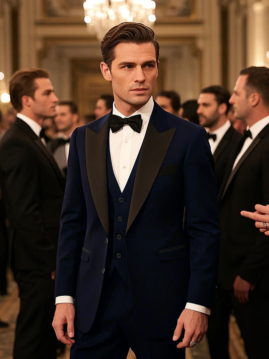 Navy Blue Tuxedo Suit.