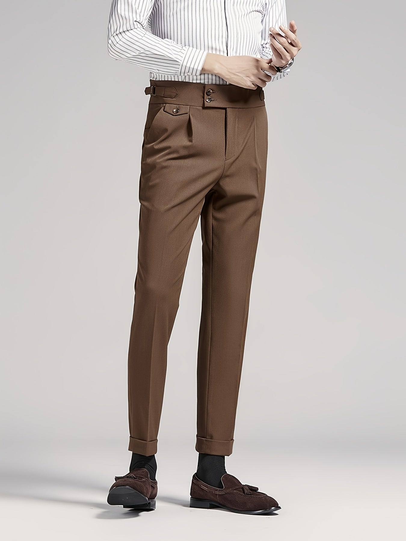 Men's Brown Pleated Dress Pants