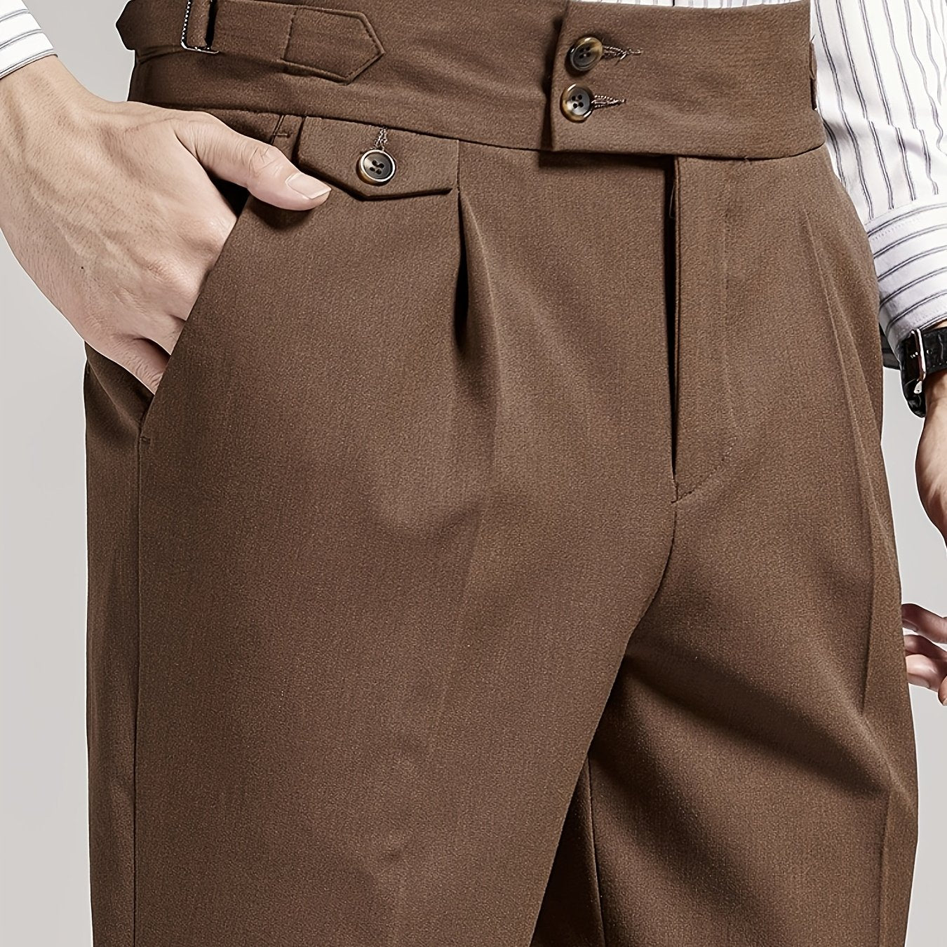 Men's Brown Pleated Dress Pants