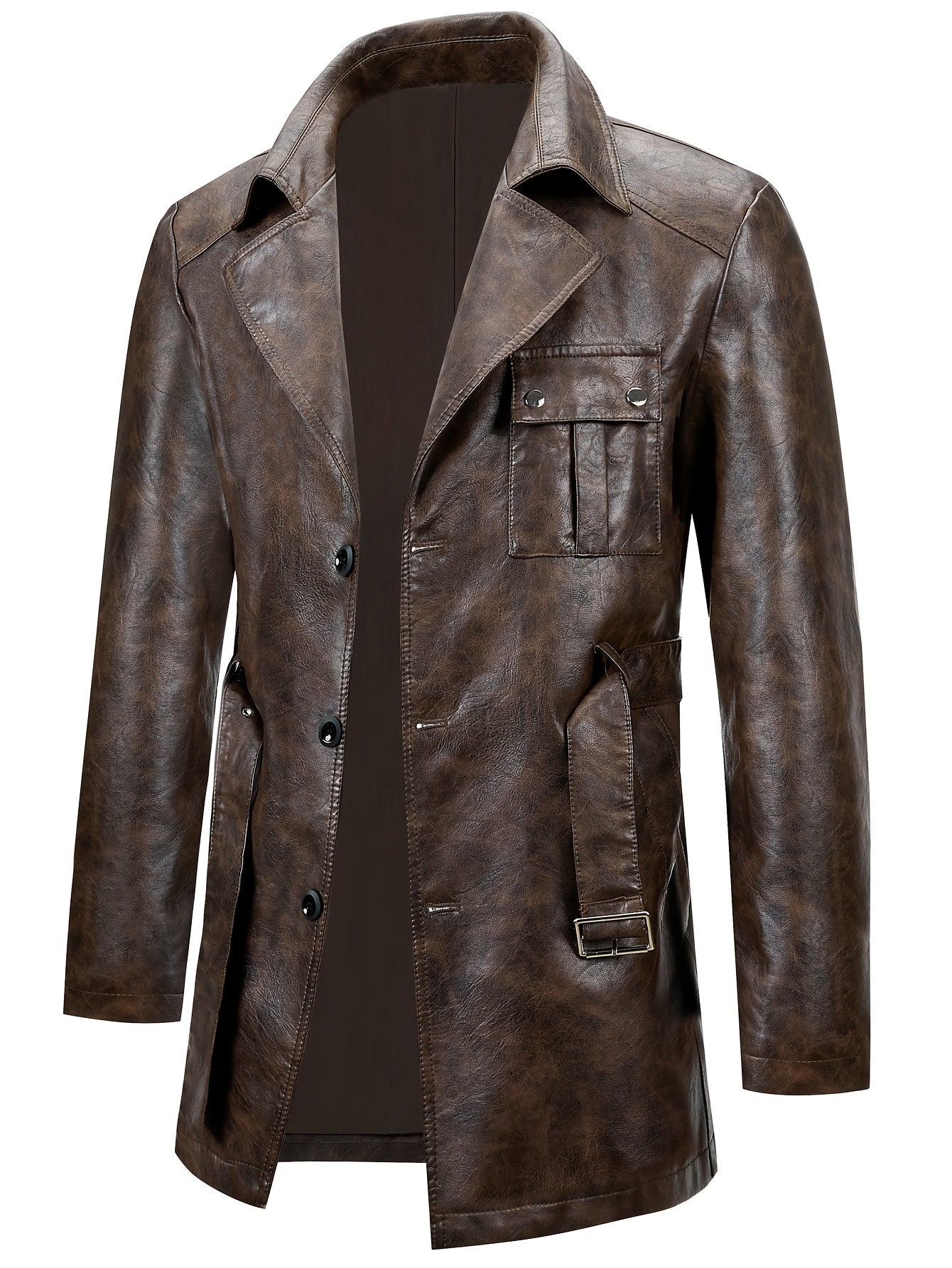 Men's Mid-Length PU Trench Coat