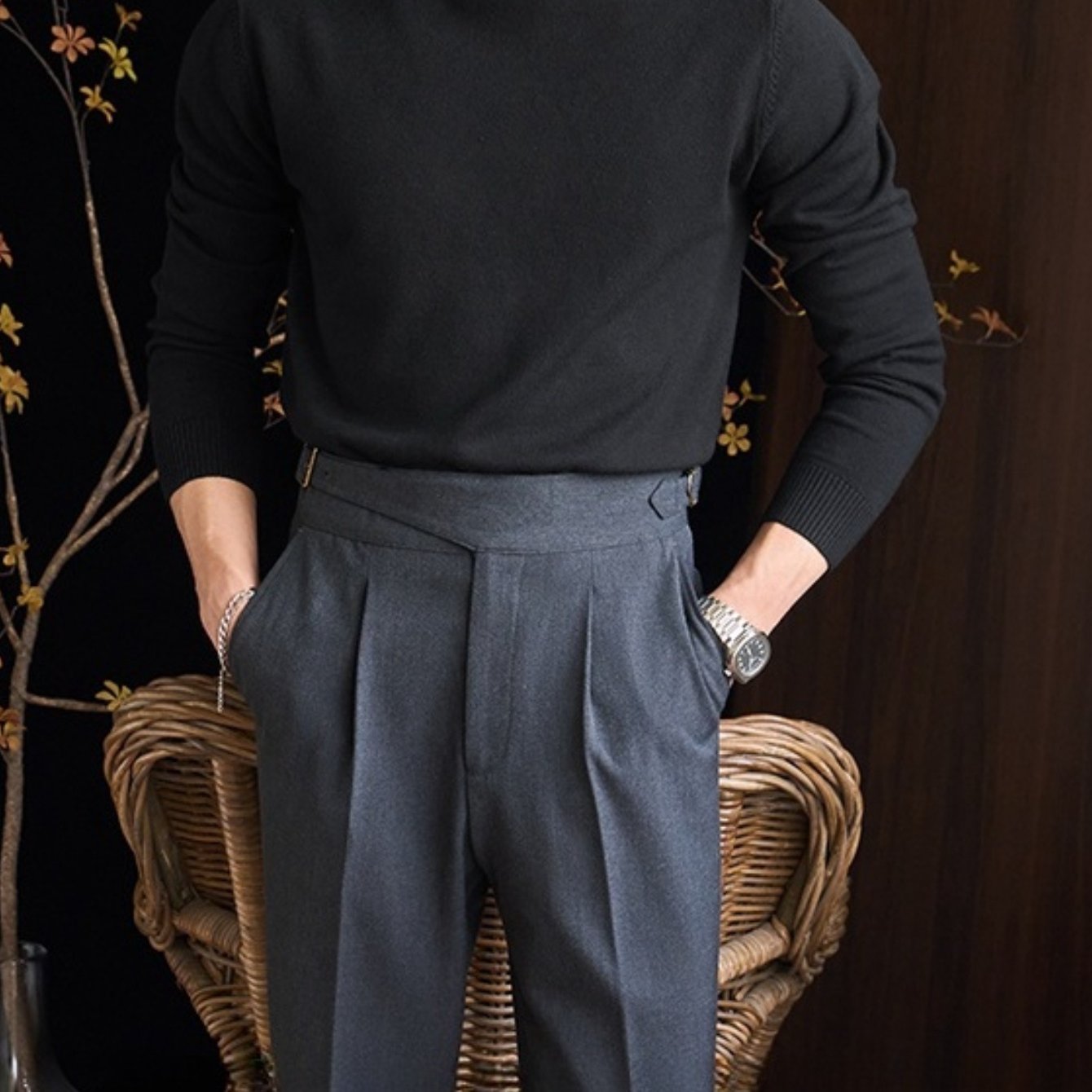 A Men'S Casual Turtleneck Sweater Business Wear.