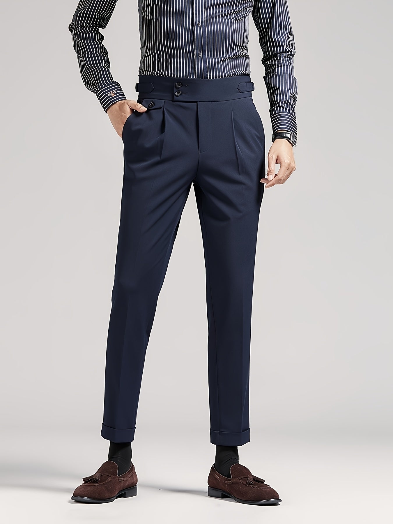 Men's Brown Pleated Dress Pants