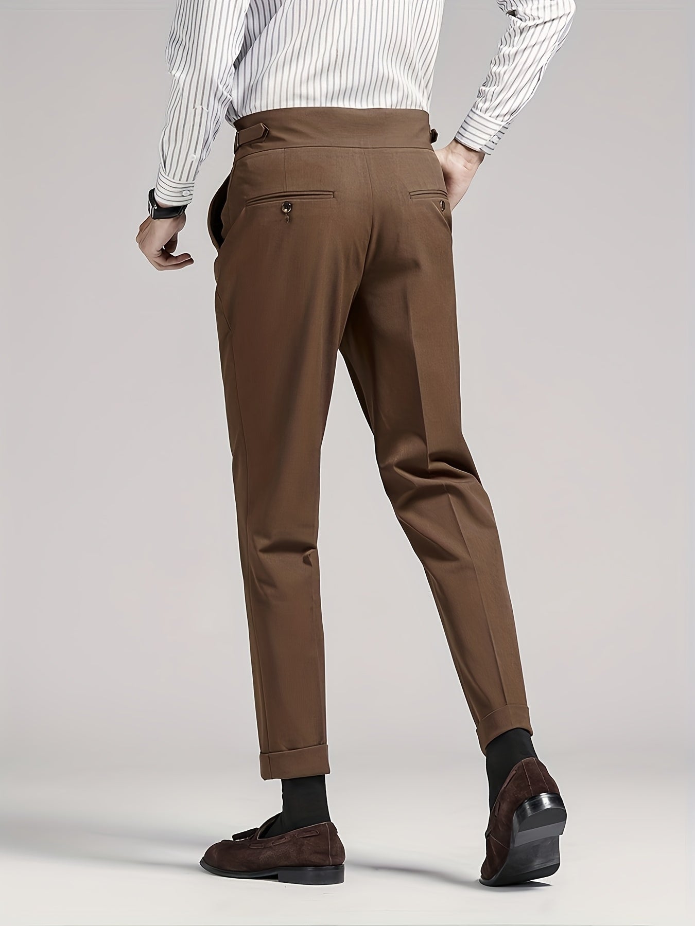 Men's Brown Pleated Dress Pants