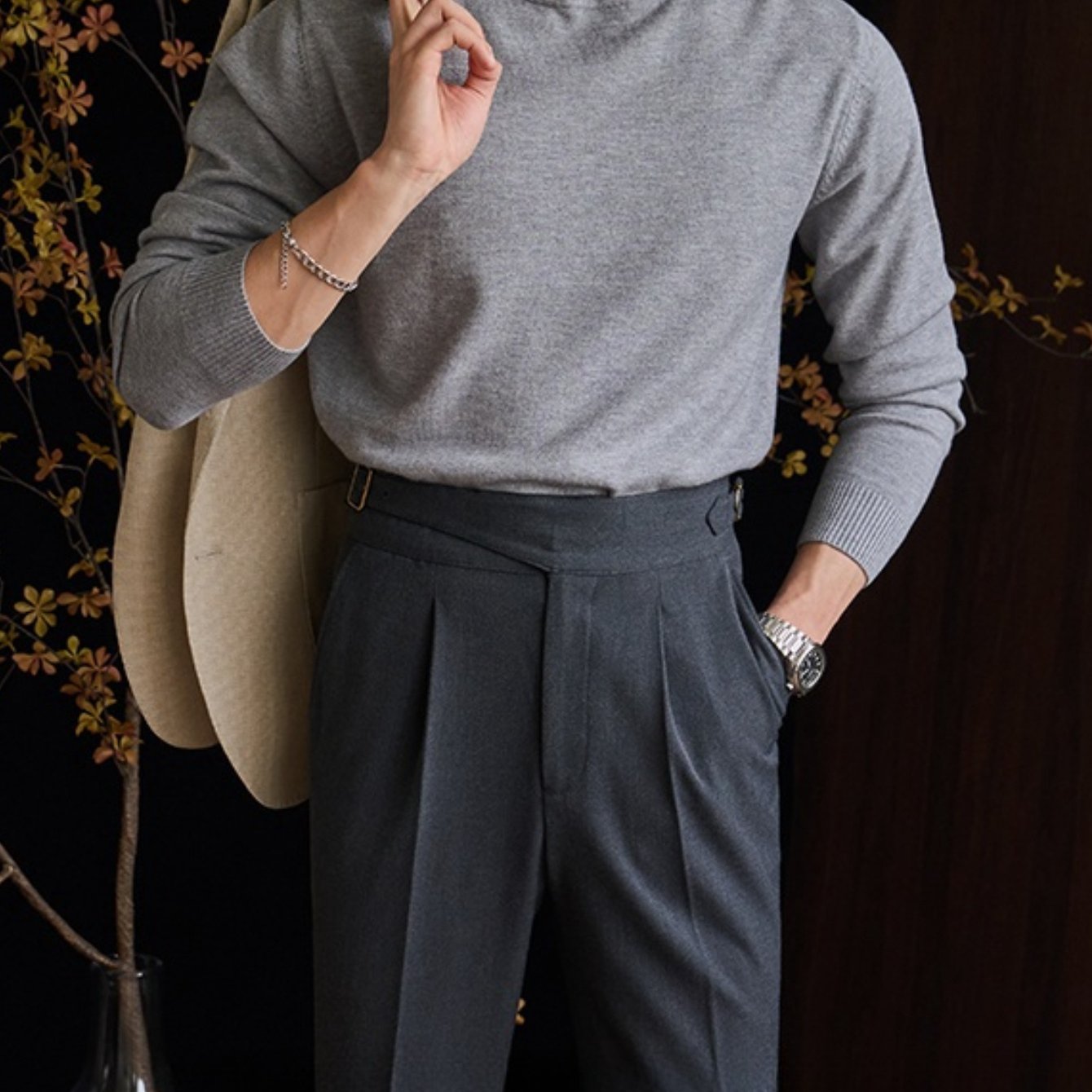 A Men'S Casual Turtleneck Sweater Business Wear.